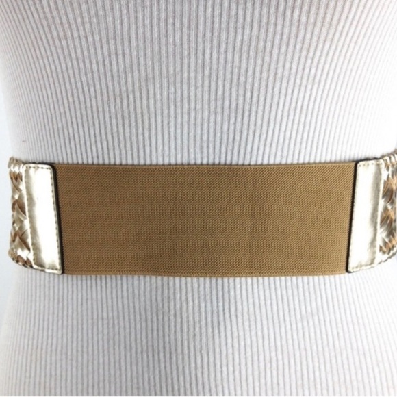 BCBG WAIST STRETCH BELT GOLD BRAIDED WOVEN VEGAN LEATHER - Picture 5 of 5